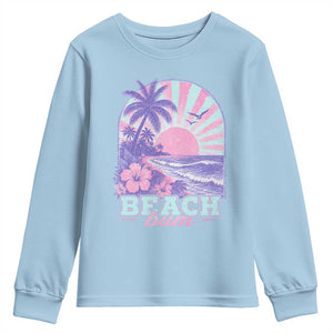Beach Bum Youth Sweatshirt Summer Vacation Beach Lover Surf Wave Vintage Tropical Sunset Aesthetic TS10 Light Blue Print Your Wear
