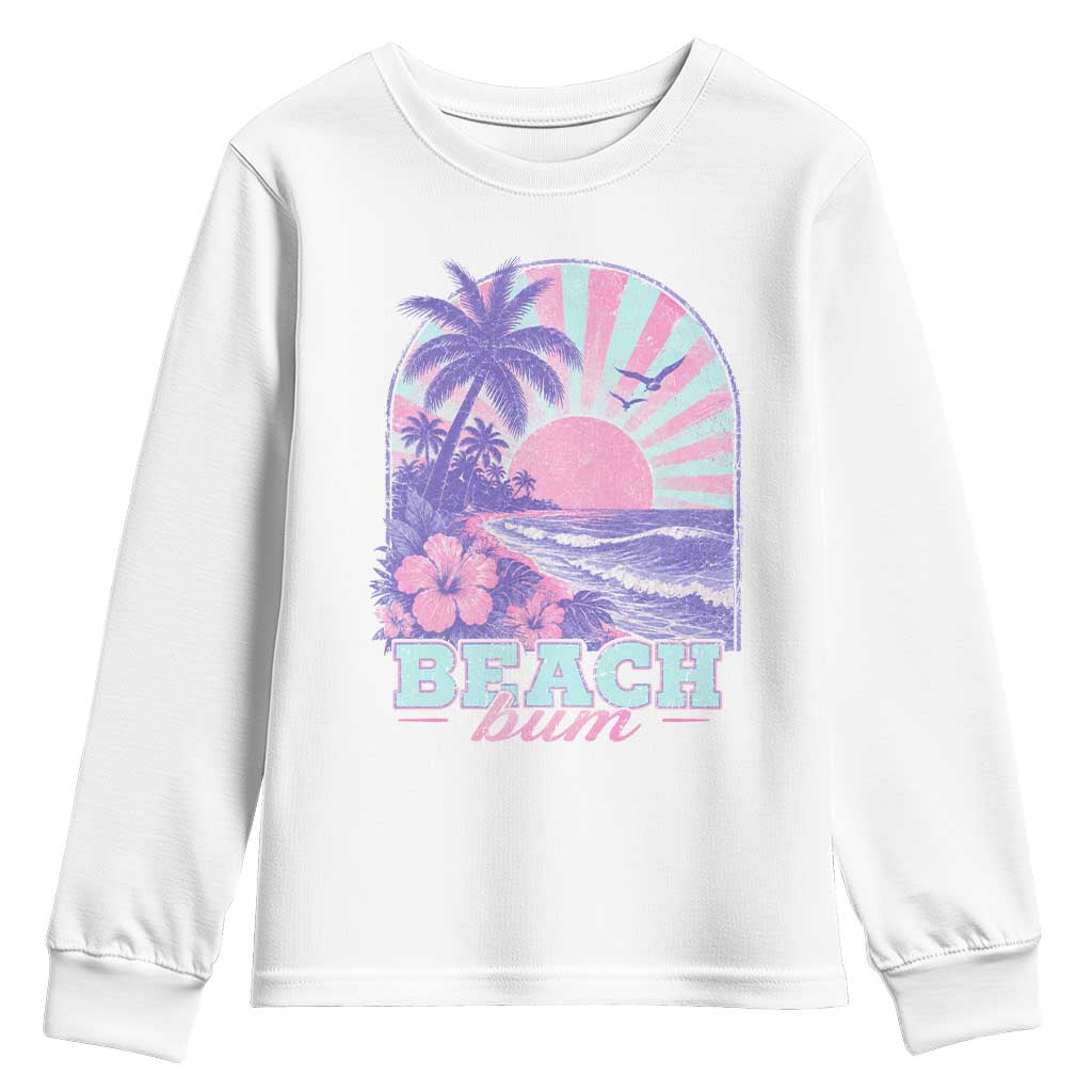 Beach Bum Youth Sweatshirt Summer Vacation Beach Lover Surf Wave Vintage Tropical Sunset Aesthetic TS10 White Print Your Wear