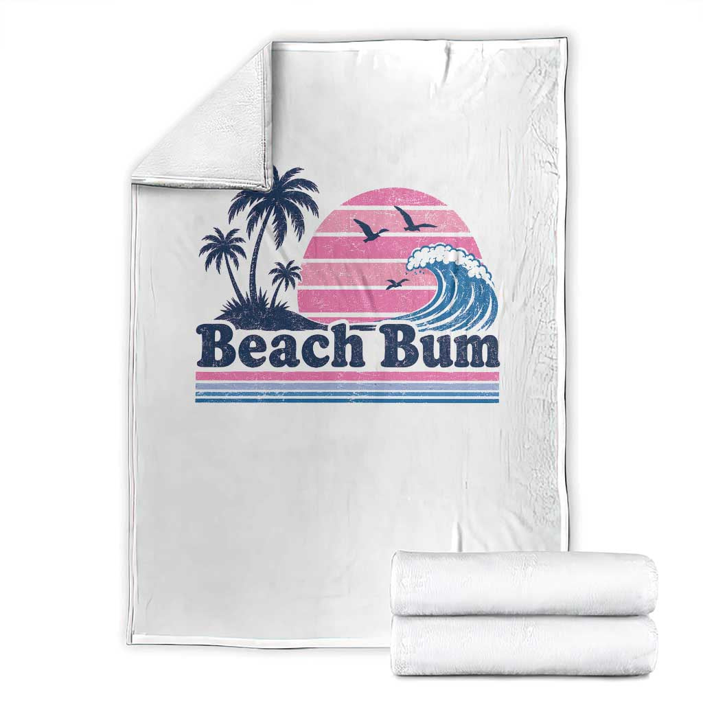 Beach Bum Throw Blanket Retro Summer Vacation Surf Wave Tropical Sunset Aesthetic TS10 White Print Your Wear