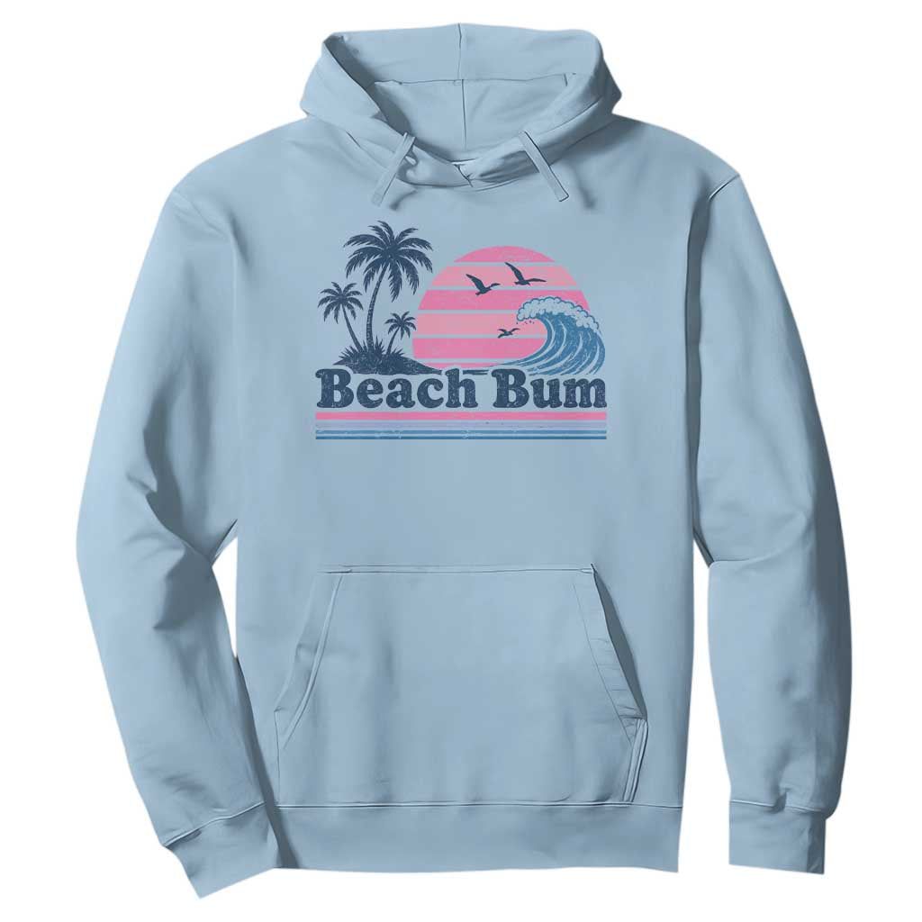 Beach Bum Hoodie Retro Summer Vacation Surf Wave Tropical Sunset Aesthetic TS10 Light Blue Print Your Wear