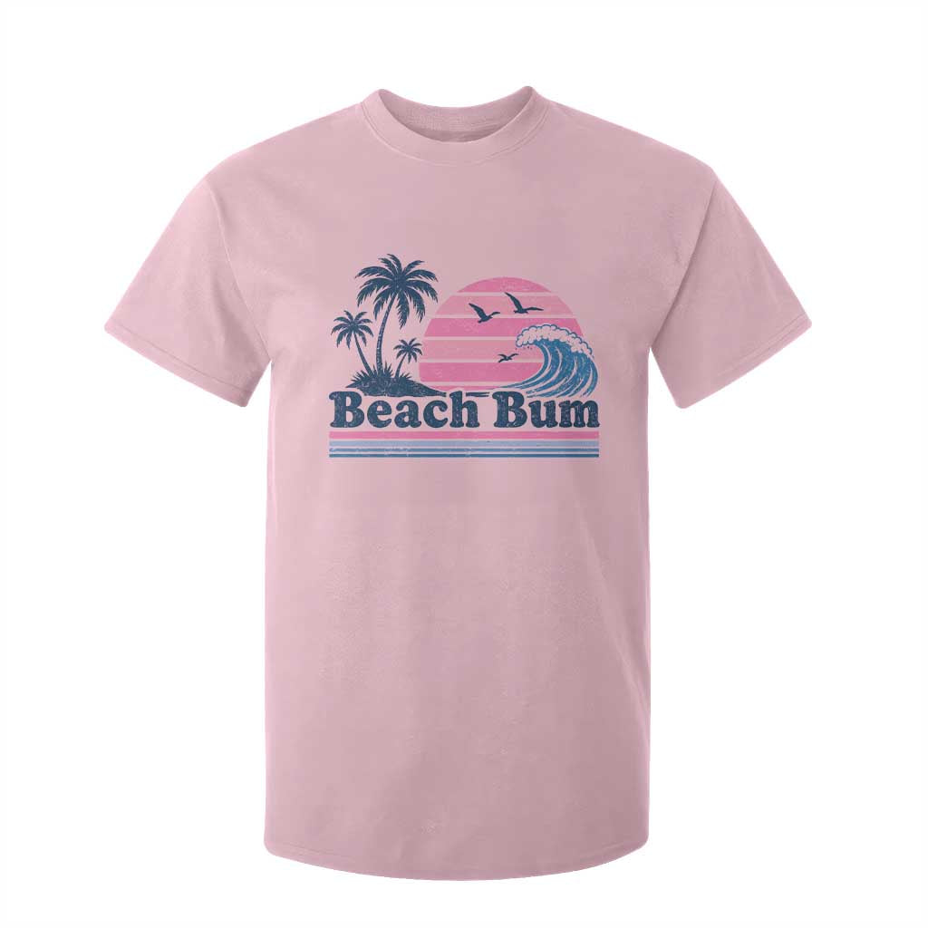 Beach Bum T Shirt For Kid Retro Summer Vacation Surf Wave Tropical Sunset Aesthetic TS10 Light Pink Print Your Wear