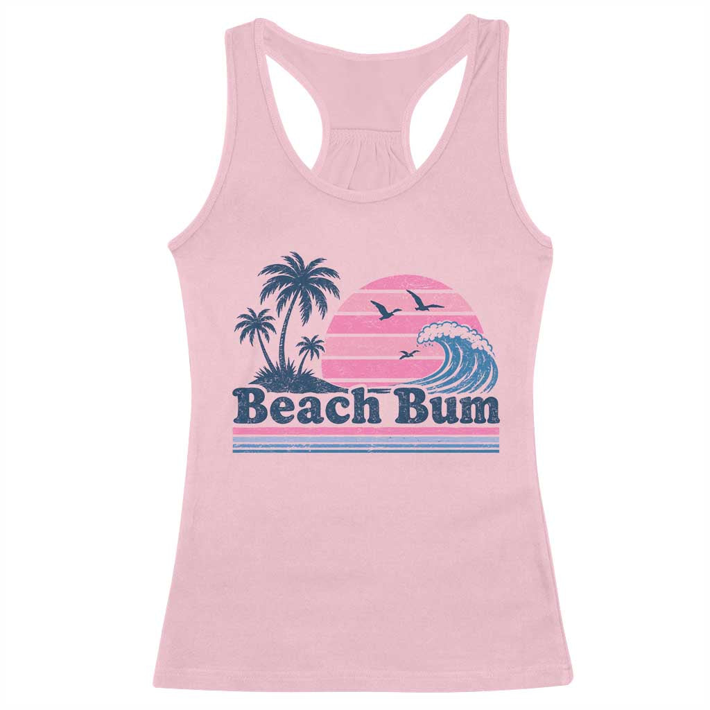 Beach Bum Racerback Tank Top Retro Summer Vacation Surf Wave Tropical Sunset Aesthetic TS10 Light Pink Print Your Wear