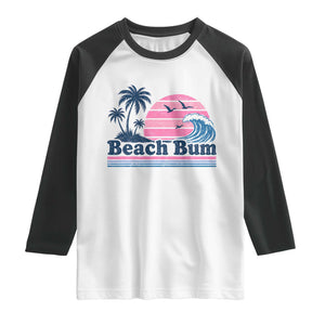 Beach Bum Raglan Shirt Retro Summer Vacation Surf Wave Tropical Sunset Aesthetic TS10 White Black Print Your Wear