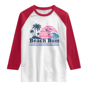 Beach Bum Raglan Shirt Retro Summer Vacation Surf Wave Tropical Sunset Aesthetic TS10 White Red Print Your Wear