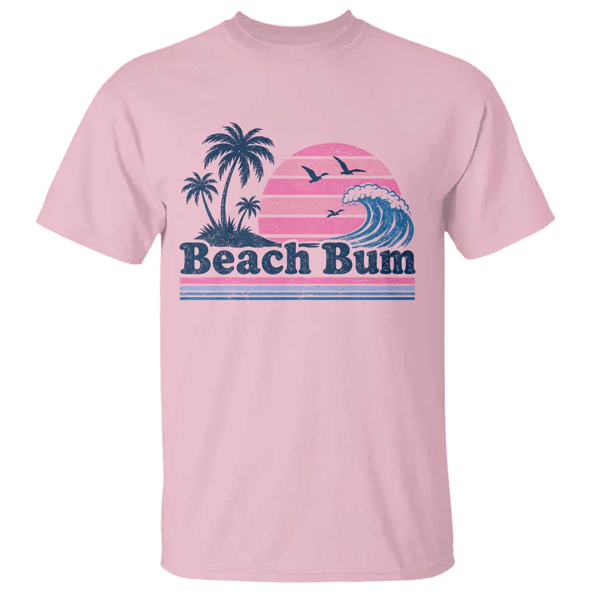 Beach Bum T Shirt Retro Summer Vacation Surf Wave Tropical Sunset Aesthetic TS10 Light Pink Print Your Wear