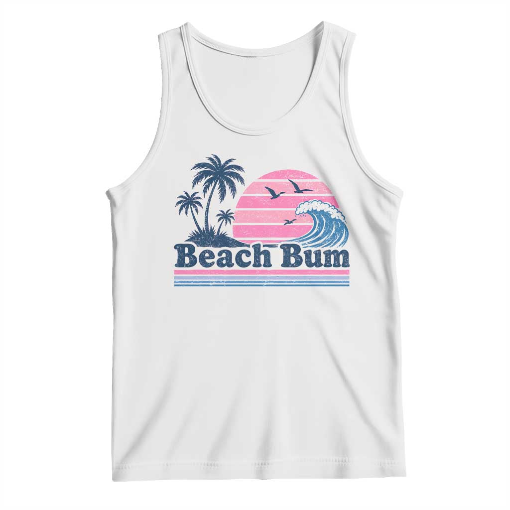 Beach Bum Tank Top Retro Summer Vacation Surf Wave Tropical Sunset Aesthetic TS10 White Print Your Wear