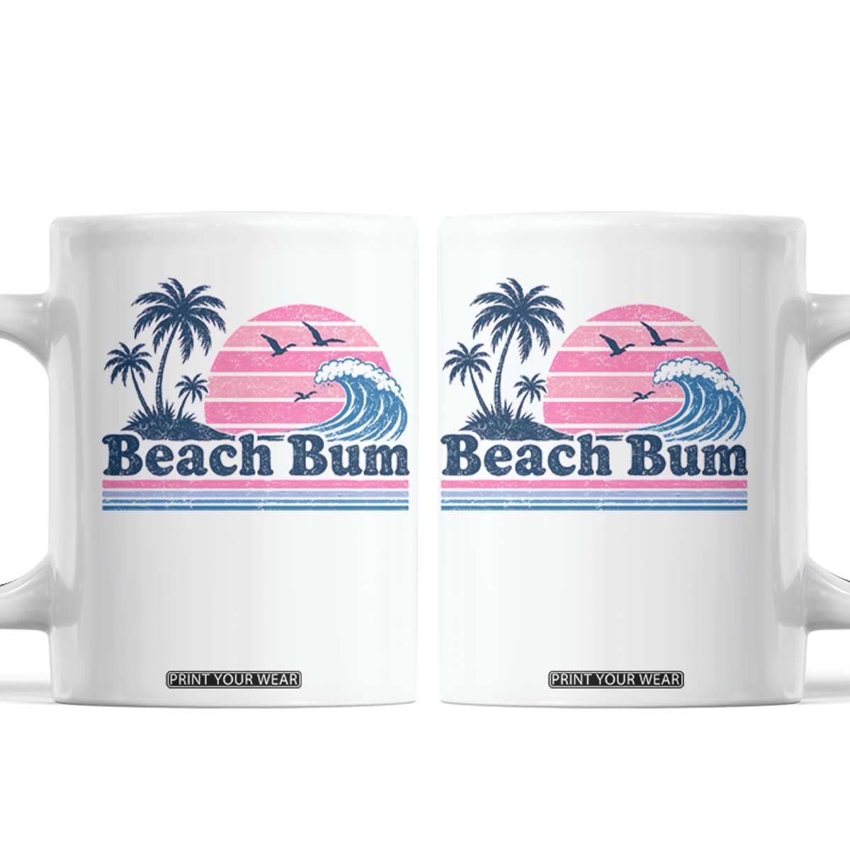 Beach Bum Coffee Mug Retro Summer Vacation Surf Wave Tropical Sunset Aesthetic TS10 White Print Your Wear