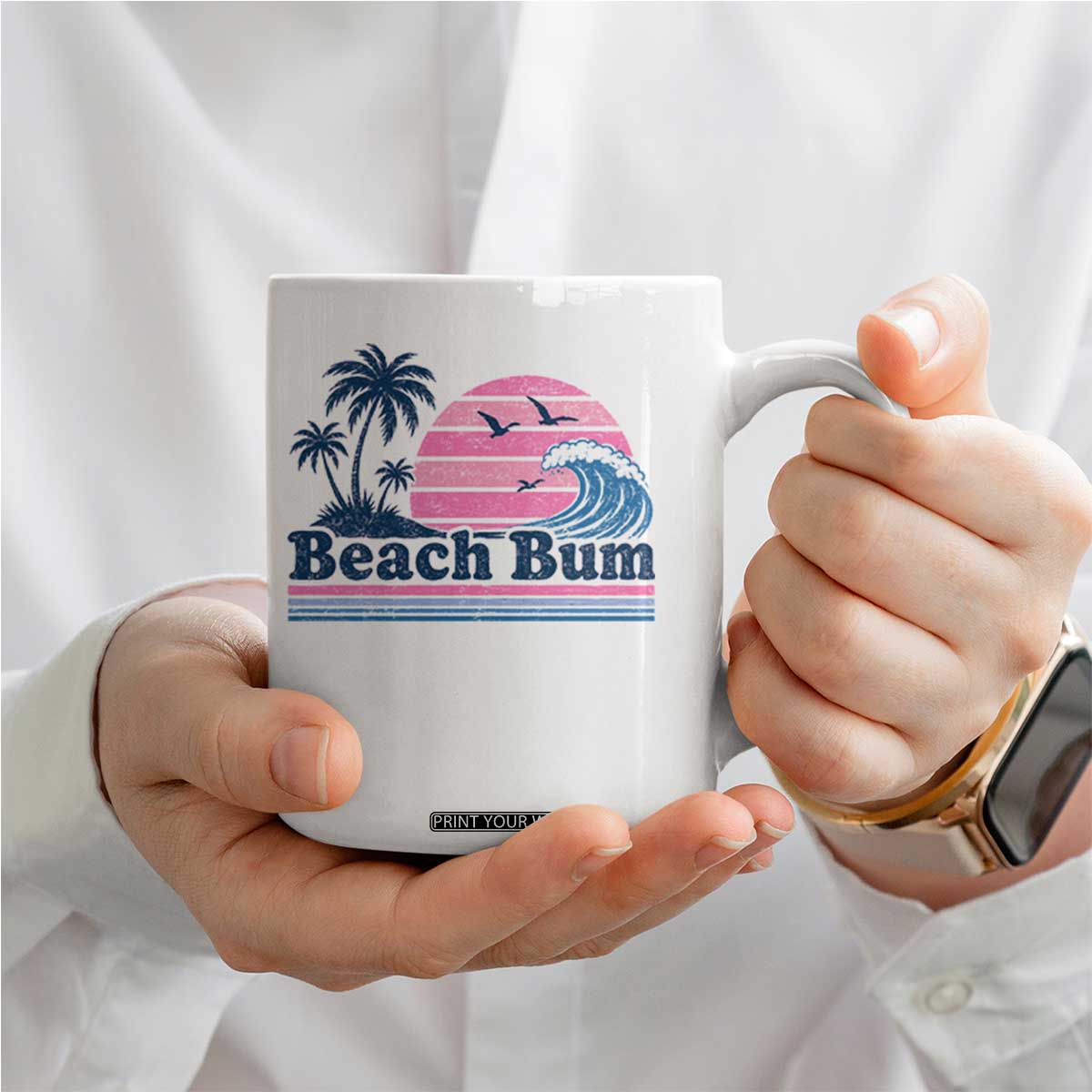 Beach Bum Coffee Mug Retro Summer Vacation Surf Wave Tropical Sunset Aesthetic TS10 Print Your Wear