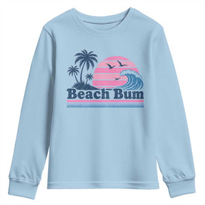 Beach Bum Youth Sweatshirt Retro Summer Vacation Surf Wave Tropical Sunset Aesthetic TS10 Light Blue Print Your Wear