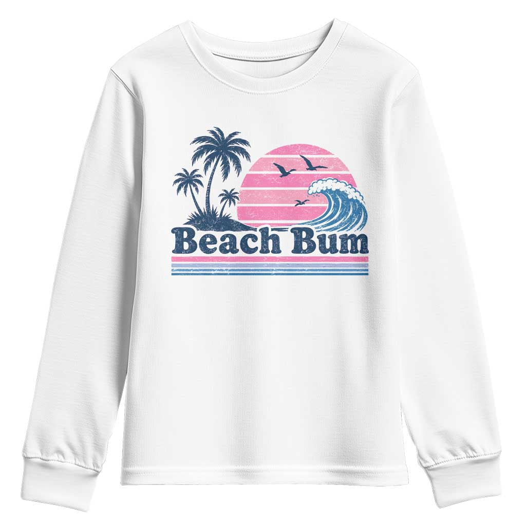 Beach Bum Youth Sweatshirt Retro Summer Vacation Surf Wave Tropical Sunset Aesthetic TS10 White Print Your Wear
