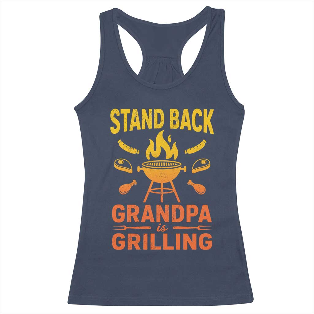 Grandpa Is Grilling Racerback Tank Top Funny Fathers Day BBQ TS10 Navy Print Your Wear