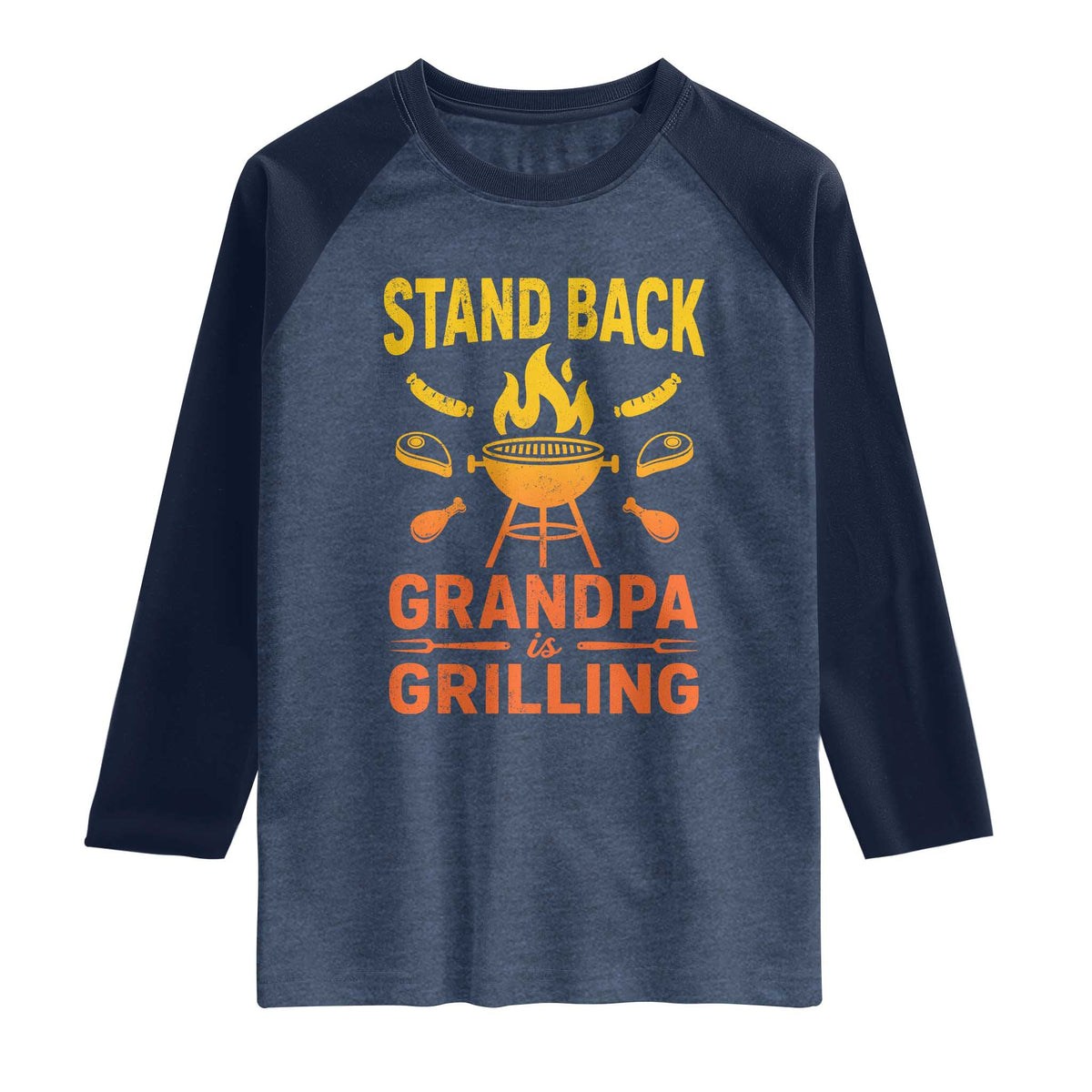 Grandpa Is Grilling Raglan Shirt Funny Fathers Day BBQ TS10 Heather Denim Navy Print Your Wear