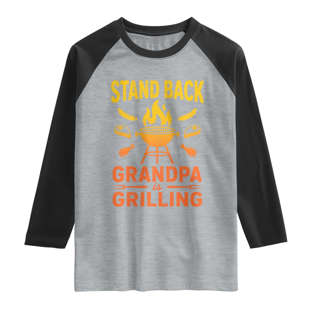 Grandpa Is Grilling Raglan Shirt Funny Fathers Day BBQ TS10 Heather Gray Black Print Your Wear