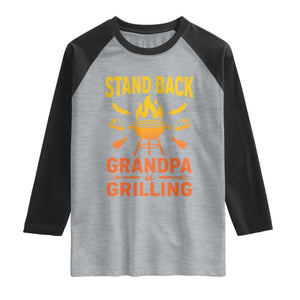 Grandpa Is Grilling Raglan Shirt Funny Fathers Day BBQ TS10 Heather Gray Black Print Your Wear