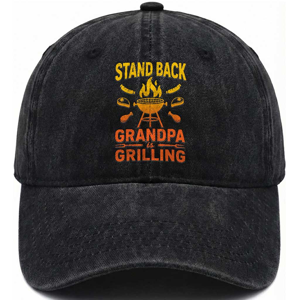 Grandpa Is Grilling Washed Cotton Baseball Cap Funny Fathers Day BBQ TS10 Print Your Wear