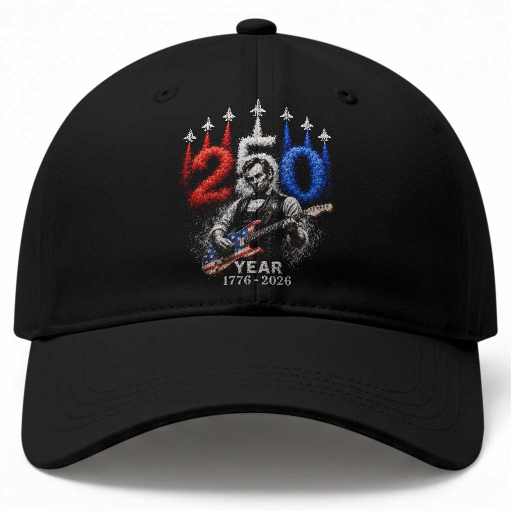 Vintage Abraham Lincoln Abe Lincoln Playing Guitar 250 Years Baseball Cap 1776 2026 Humor Patriotic TS10 Print Your Wear