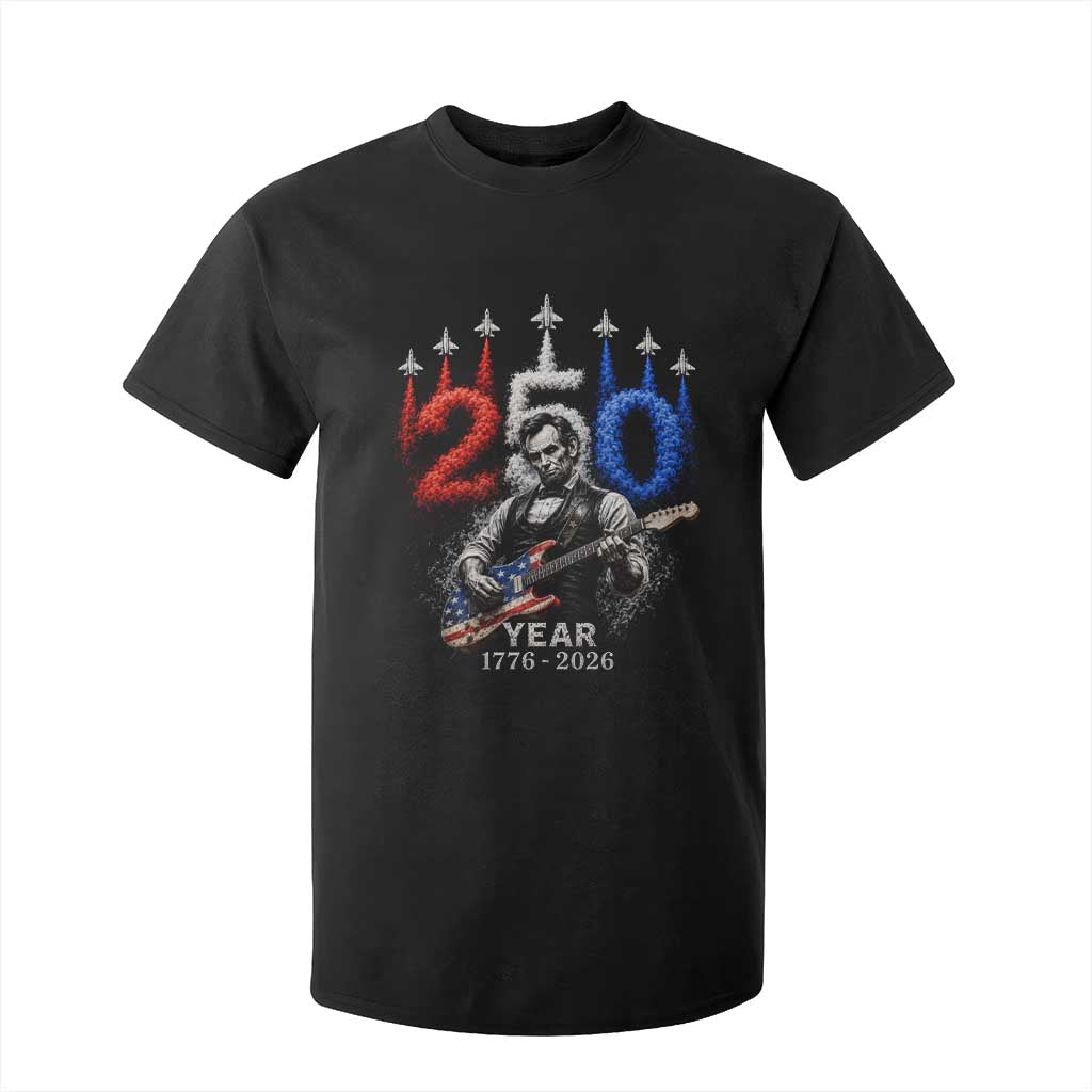 Vintage Abraham Lincoln Abe Lincoln Playing Guitar 250 Years T Shirt For Kid 1776 2026 Humor Patriotic TS10 Black Print Your Wear