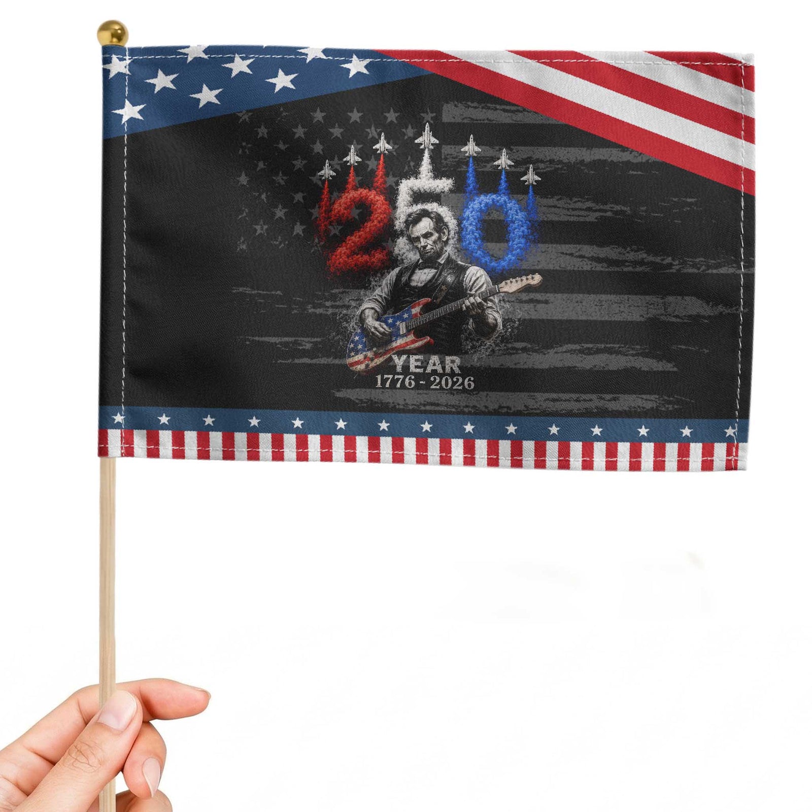 Vintage Abraham Lincoln Abe Lincoln Playing Guitar 250 Years Patriotic Handheld Flag 1776 2026 Humor Patriotic TS10 Distressed 8.2