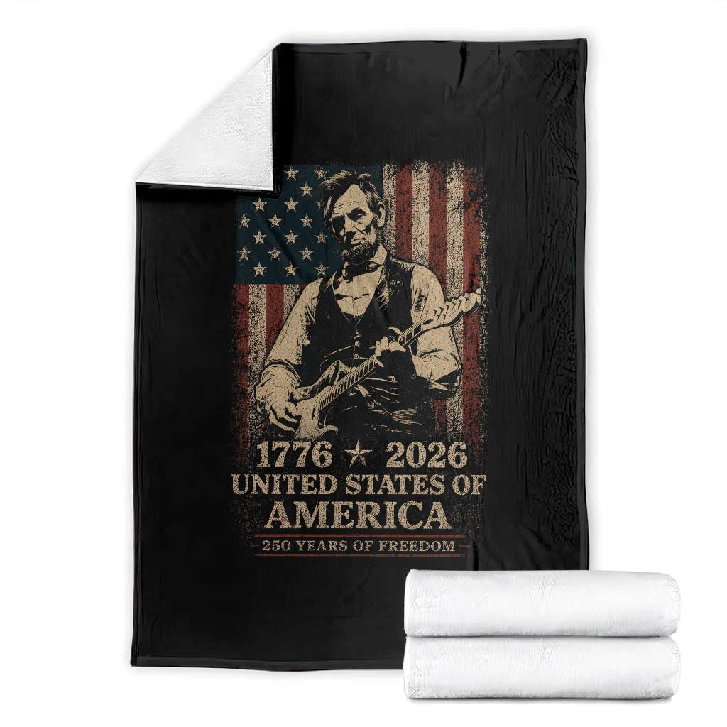 Vintage Abraham Lincoln Abe Lincoln Playing Guitar 250 Years Throw Blanket 1776 2026 Humor Patriotic USA Flag TS10 Black Print Your Wear