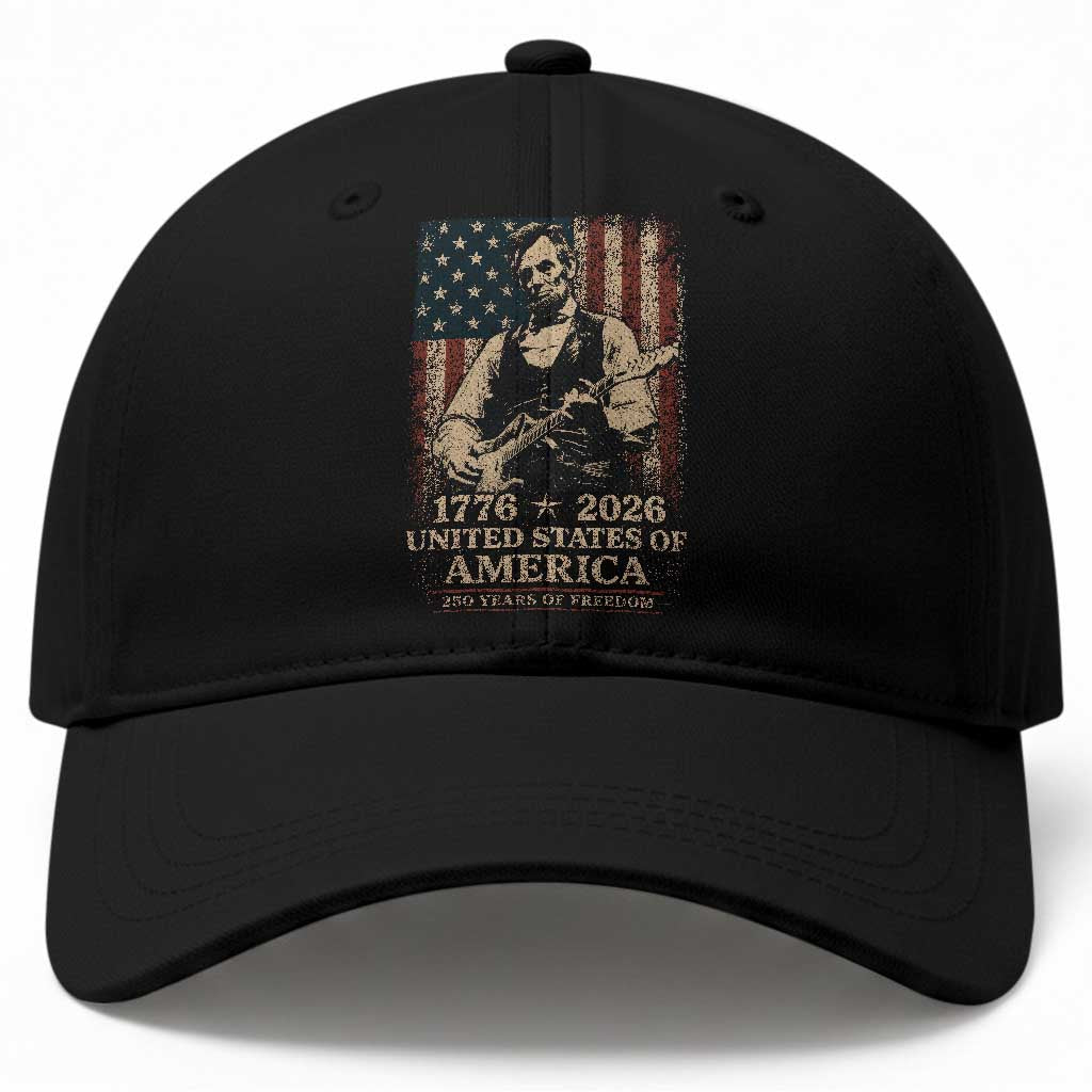Vintage Abraham Lincoln Abe Lincoln Playing Guitar 250 Years Baseball Cap 1776 2026 Humor Patriotic USA Flag TS10 Print Your Wear