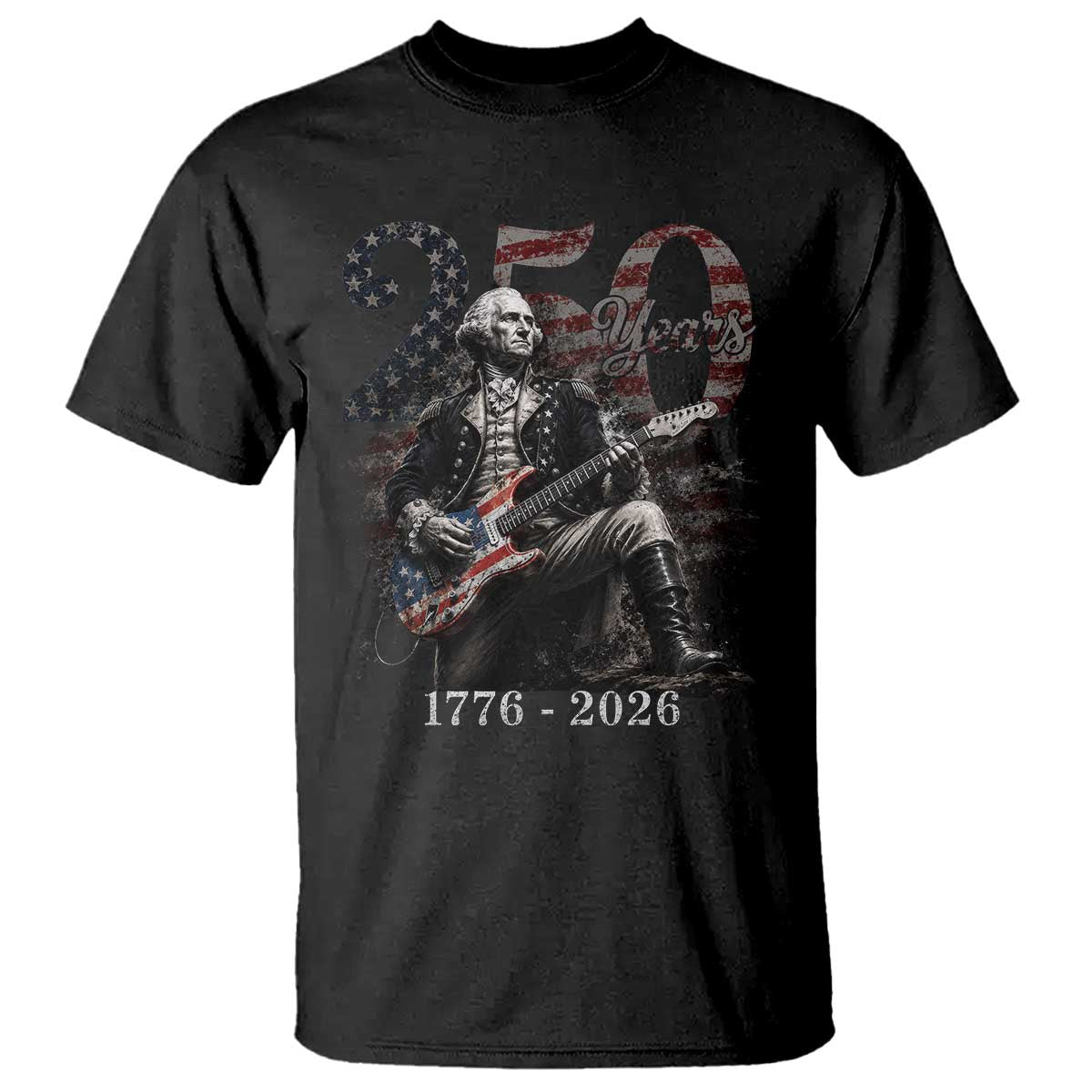 George Washington Playing Guitar – USA 250th Anniversary T-Shirt – Vintage Patriotic Humor Tee TS10 Black Print Your Wear