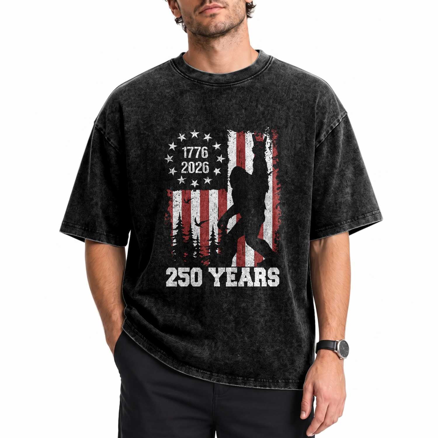 Vintage Bigfoot USA 250th Anniversary Washed Cotton T-Shirt 250 Years Of Freedom US Flag Independence Day 4th July Patriotic