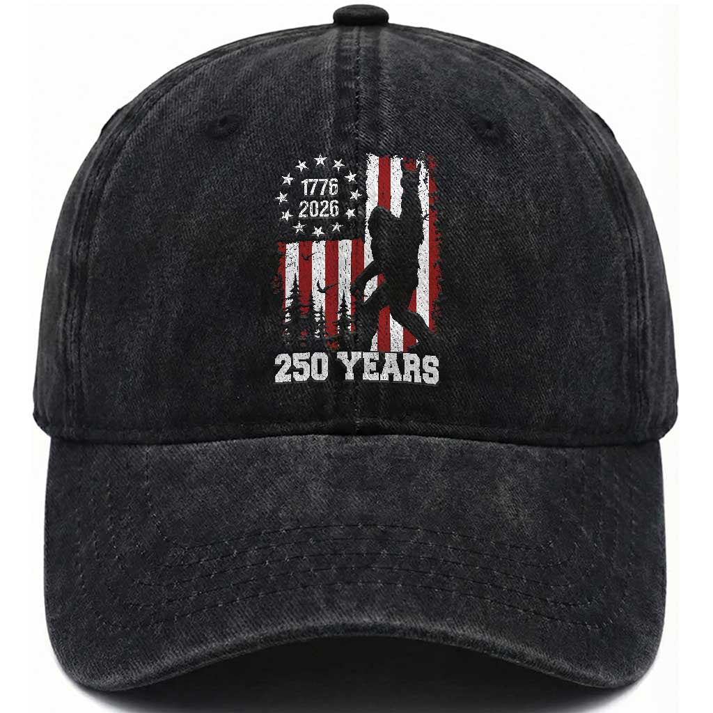 Vintage Bigfoot USA 250th Anniversary Washed Cotton Baseball Cap 250 Years Of Freedom US Flag Independence Day 4th July Patriotic TS10 Print Your Wear