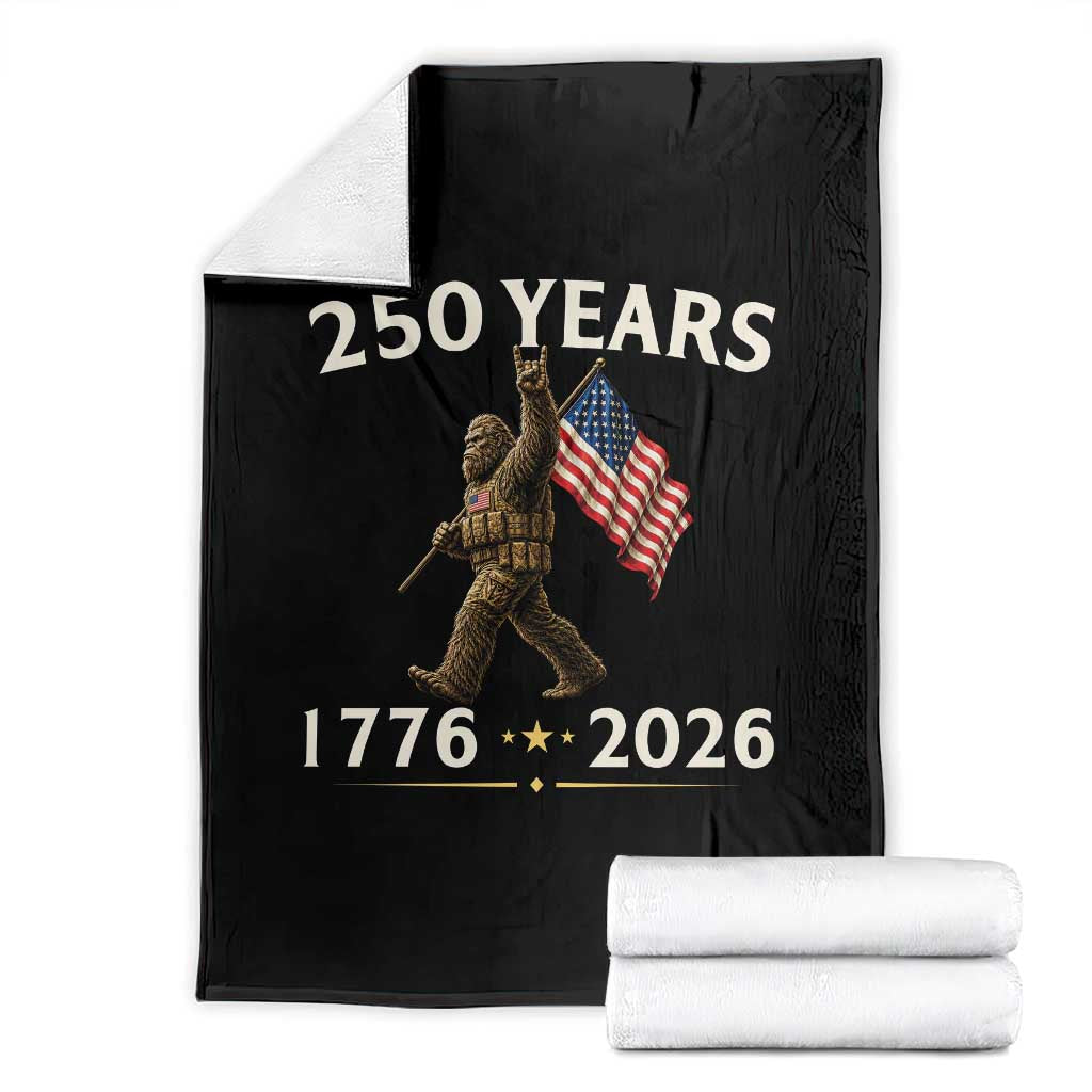 Bigfoot USA 250th Anniversary Throw Blanket Sasquatch 250 Years Vintage American Flag Patriotic 4th of July TS10 Black Print Your Wear