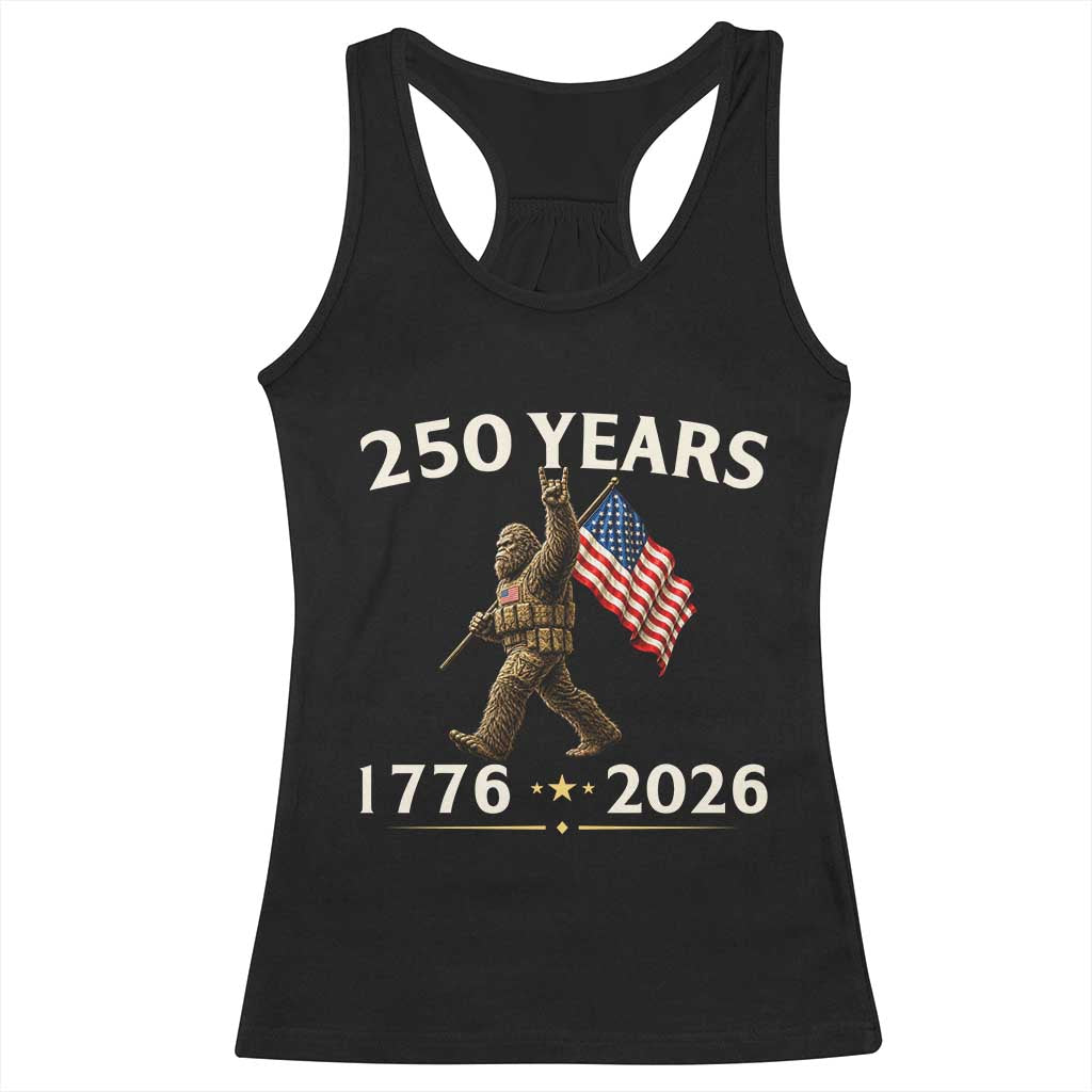 Bigfoot USA 250th Anniversary Racerback Tank Top Sasquatch 250 Years Vintage American Flag Patriotic 4th of July TS10 Black Print Your Wear