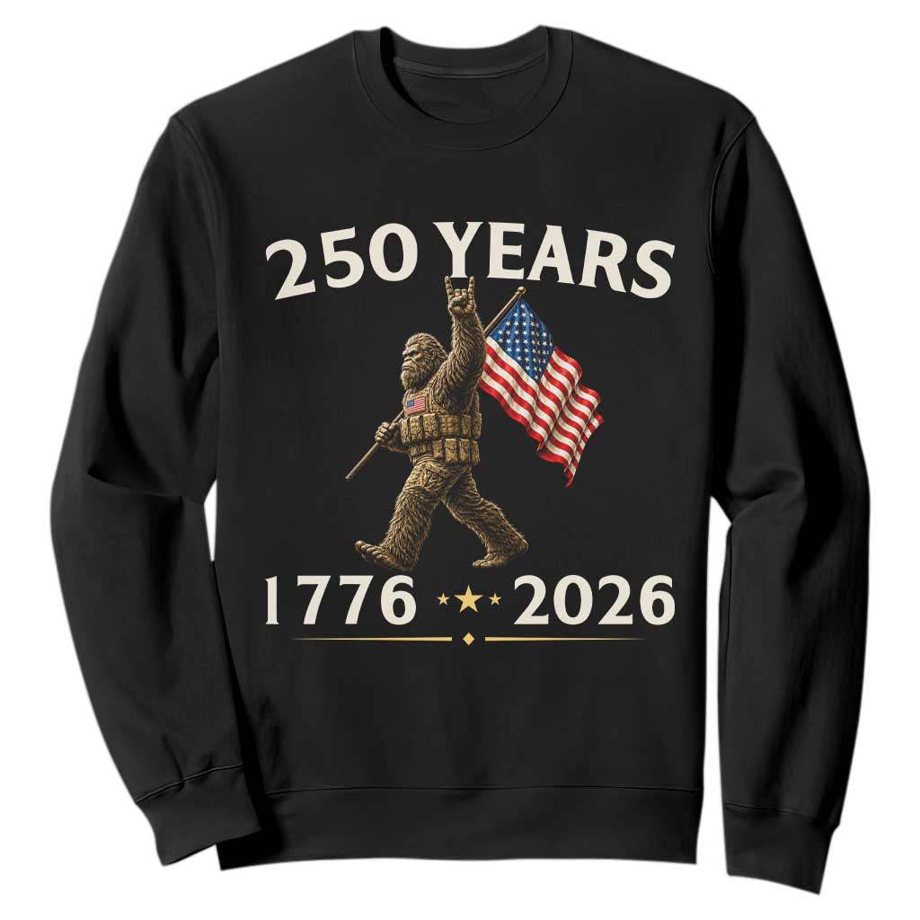 Bigfoot USA 250th Anniversary Sweatshirt Sasquatch 250 Years Vintage American Flag Patriotic 4th of July TS10 Black Print Your Wear