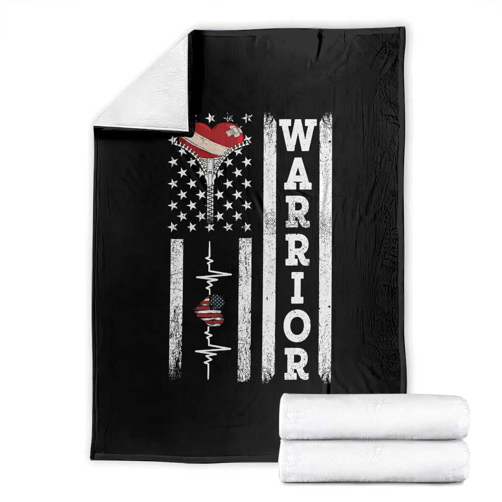 Cool Heart Surgery Warrior Throw Blanket Coronary Bypass Artery Open Heart Surgery Heartbeat American Flag TS10 Black Print Your Wear