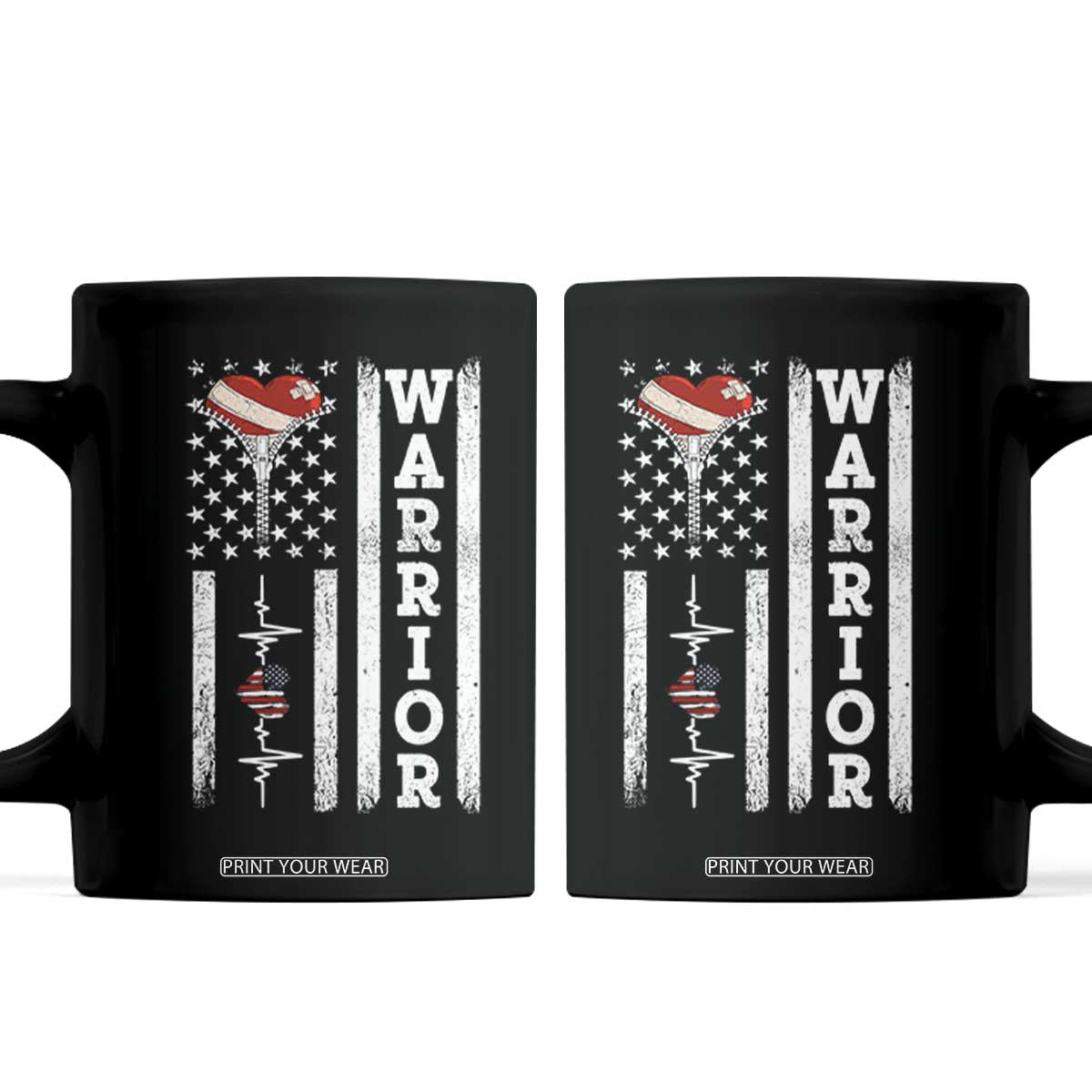 Cool Heart Surgery Warrior Coffee Mug Coronary Bypass Artery Open Heart Surgery Heartbeat American Flag TS10 Black Print Your Wear