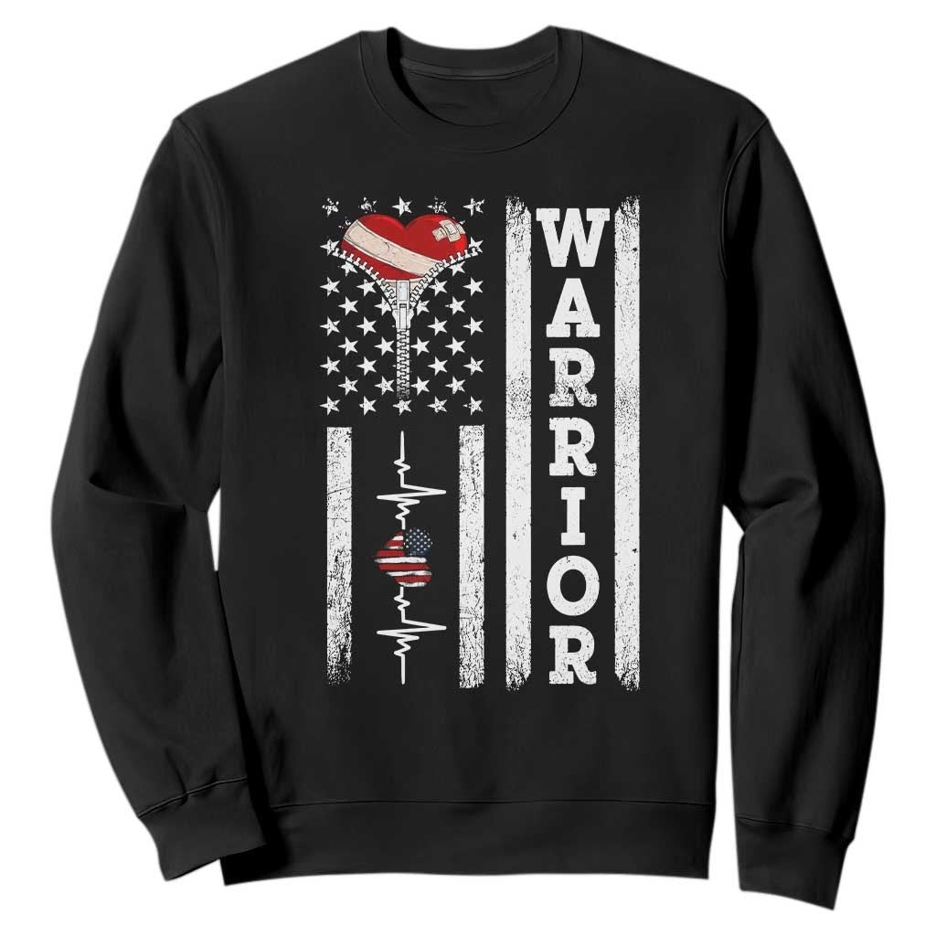 Cool Heart Surgery Warrior Sweatshirt Coronary Bypass Artery Open Heart Surgery Heartbeat American Flag TS10 Black Print Your Wear