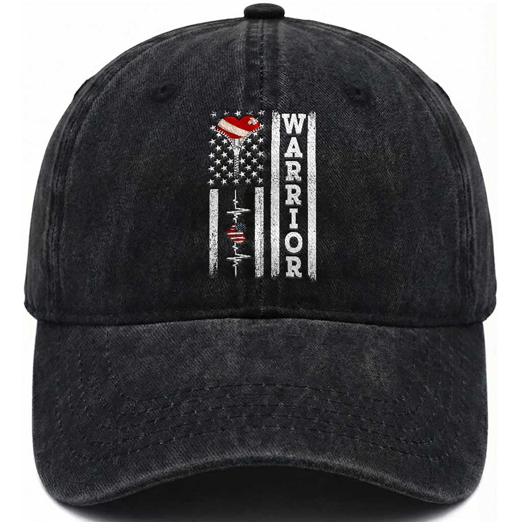 Cool Heart Surgery Warrior Washed Cotton Baseball Cap Coronary Bypass Artery Open Heart Surgery Heartbeat American Flag TS10 Print Your Wear