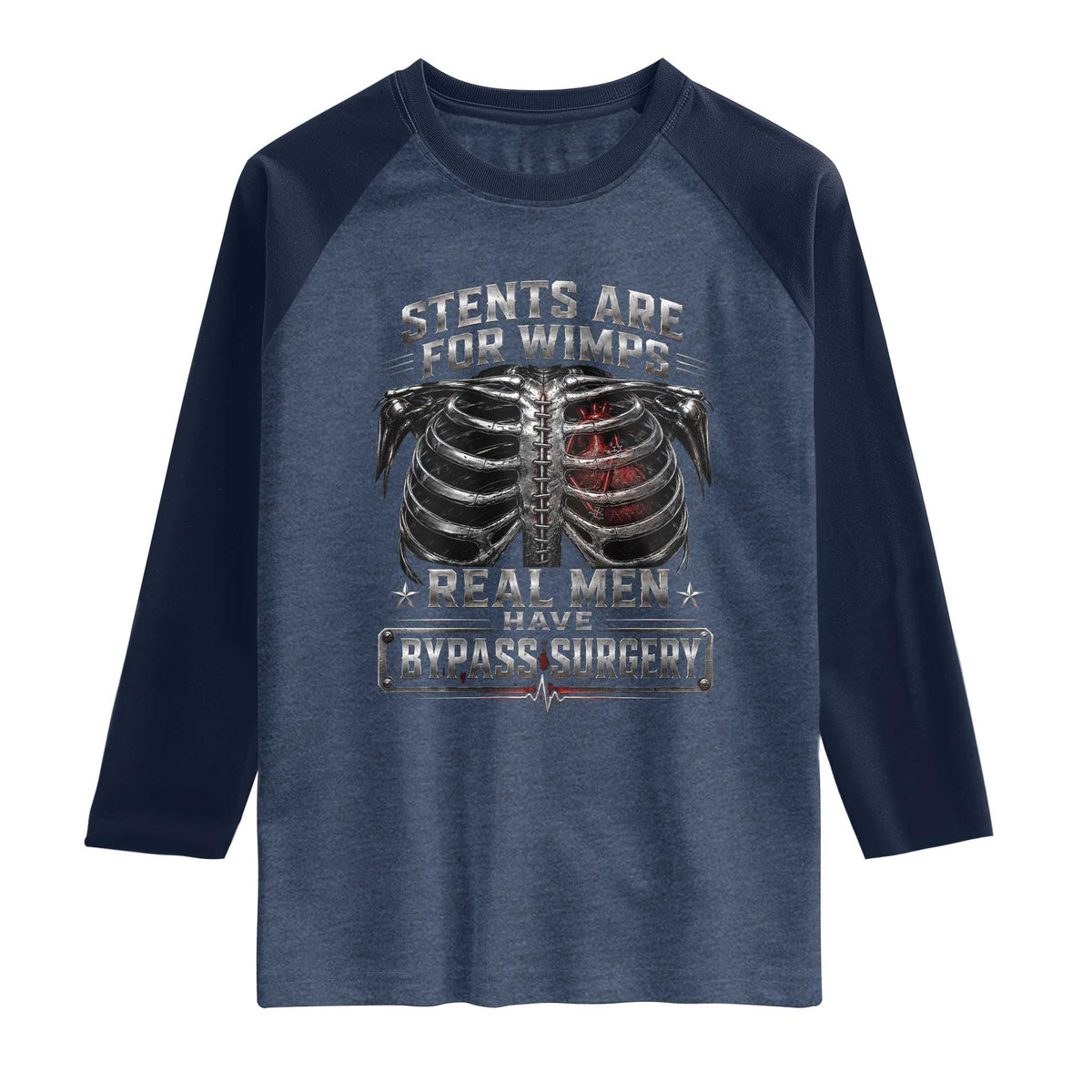 Heart Surgery Survivor Raglan Shirt After Surgery Recovery Bypass TS10 Heather Denim Navy Print Your Wear