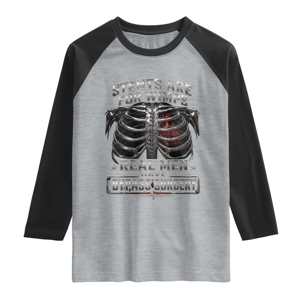 Heart Surgery Survivor Raglan Shirt After Surgery Recovery Bypass TS10 Heather Gray Black Print Your Wear