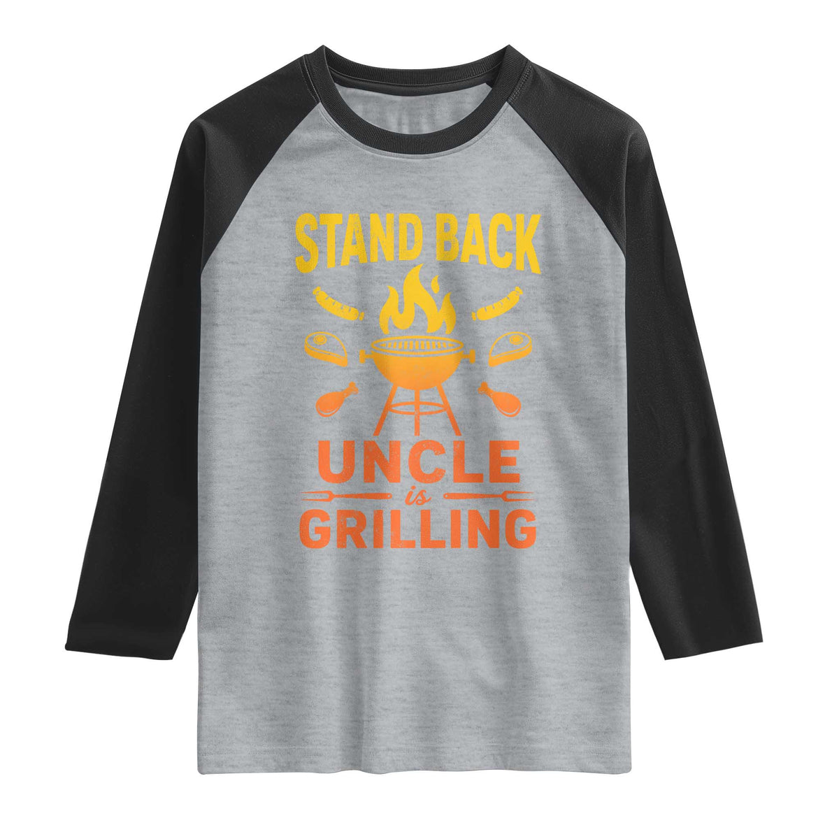 Stand Back Uncle Is Grilling Raglan Shirt Funny Fathers Day BBQ TS10 Heather Gray Black Print Your Wear
