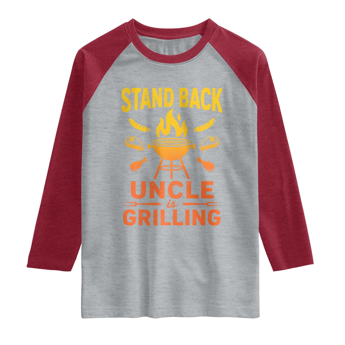 Stand Back Uncle Is Grilling Raglan Shirt Funny Fathers Day BBQ TS10 Heather Gray Heather Red Print Your Wear