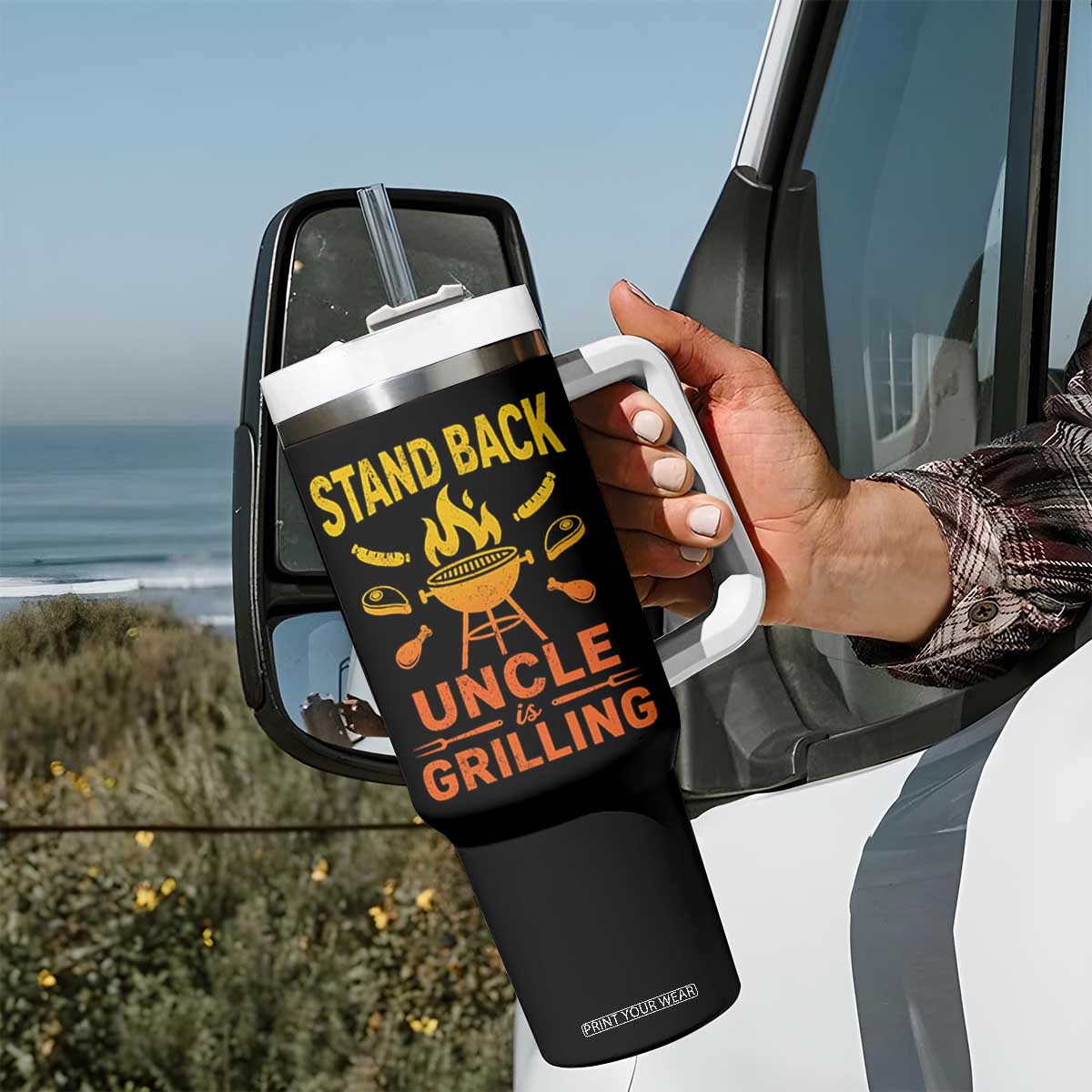Stand Back Uncle Is Grilling Tumbler With Handle Funny Fathers Day BBQ TS10 Print Your Wear