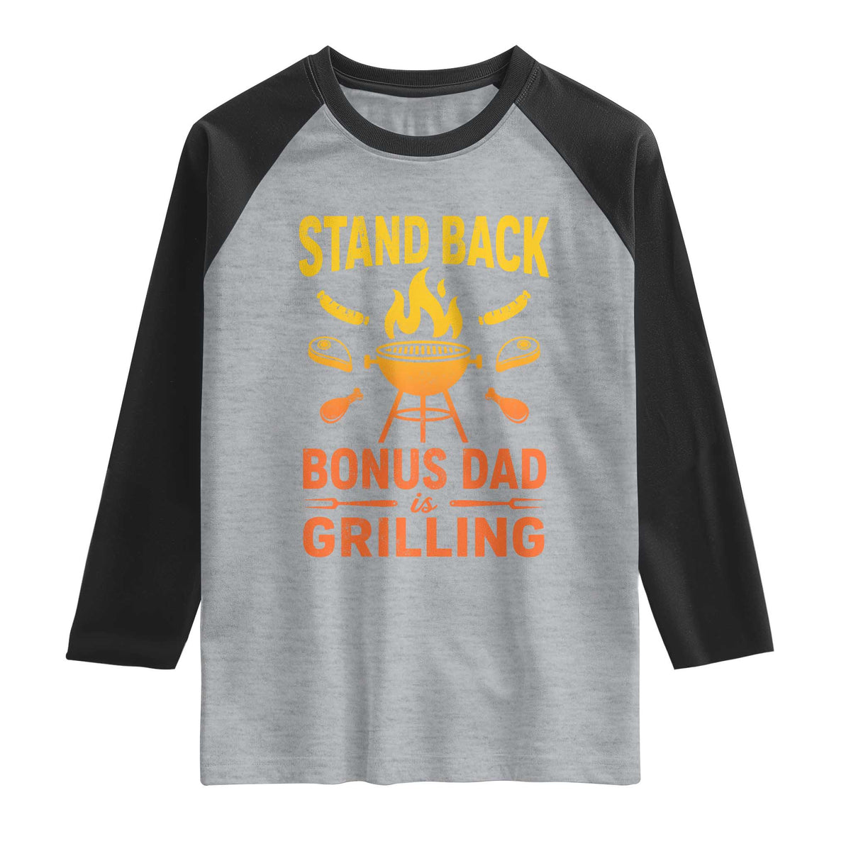 Funny Grilling Bonus Dad Raglan Shirt BBQ Stepdad Grill Masters Sarcastic TS10 Heather Gray Black Print Your Wear