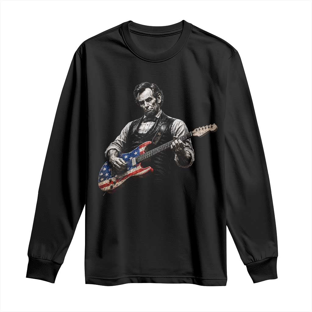 Vintage Abraham Lincoln Abe Lincoln Playing Guitar Long Sleeve Shirt Humor Patriotic TS10 Black Print Your Wear