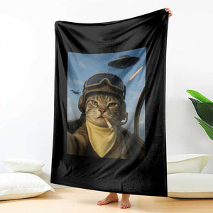 Cat Selfie With Alien UFO Throw Blanket Retro Space Sci-Fi Cat Pilot TS10 Print Your Wear