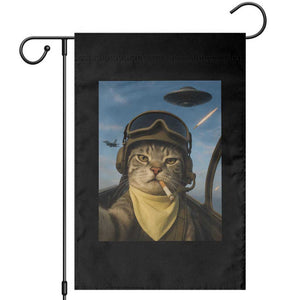 Cat Selfie With Alien UFO Garden Flag Retro Space Sci-Fi Cat Pilot TS10 Black Print Your Wear