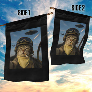 Cat Selfie With Alien UFO Garden Flag Retro Space Sci-Fi Cat Pilot TS10 Print Your Wear