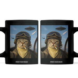 Cat Selfie With Alien UFO Coffee Mug Retro Space Sci-Fi Cat Pilot TS10 Black Print Your Wear