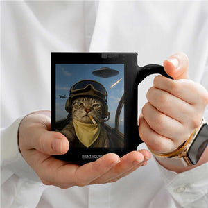 Cat Selfie With Alien UFO Coffee Mug Retro Space Sci-Fi Cat Pilot TS10 Print Your Wear