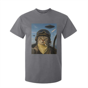 Cat Selfie With Alien UFO T Shirt For Kid Retro Space Sci-Fi Cat Pilot TS10 Charcoal Print Your Wear