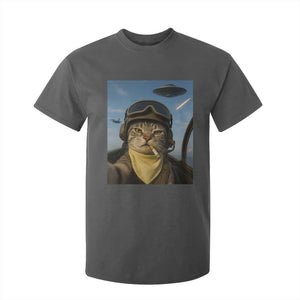 Cat Selfie With Alien UFO T Shirt For Kid Retro Space Sci-Fi Cat Pilot TS10 Dark Heather Print Your Wear