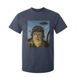 Cat Selfie With Alien UFO T Shirt For Kid Retro Space Sci-Fi Cat Pilot TS10 Navy Print Your Wear