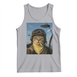 Cat Selfie With Alien UFO Tank Top Retro Space Sci-Fi Cat Pilot TS10 Athletic Heather Print Your Wear